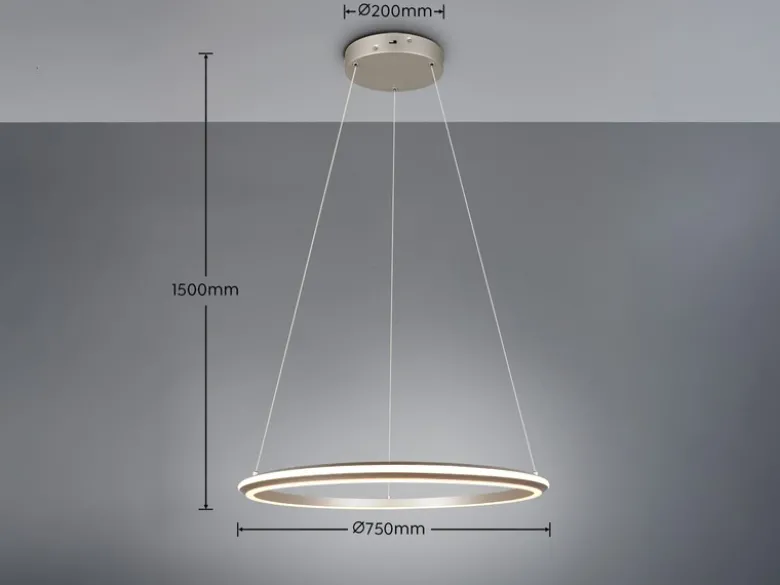 Große LED Pendelleuchte AMADOR Silber, dimmbar & Lichtfarbe einstellbar Ø 75cm