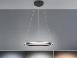 Große LED Pendelleuchte AMADOR Schwarz, dimmbar & Lichtfarbe einstellbar Ø 75cm