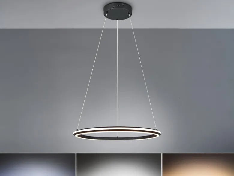 Große LED Pendelleuchte AMADOR Schwarz, dimmbar & Lichtfarbe einstellbar Ø 75cm