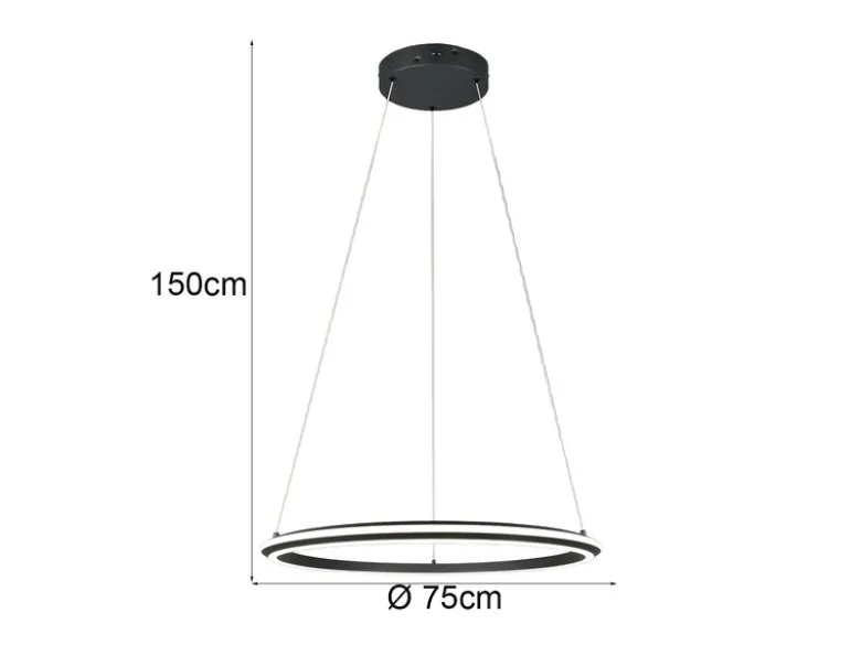 Große LED Pendelleuchte AMADOR Schwarz, dimmbar & Lichtfarbe einstellbar Ø 75cm
