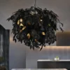 Große LED Pendelleuchte Blätter Lampenschirm Schwarz Gold, Ø 70cm