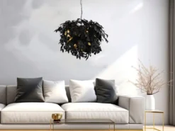 Große LED Pendelleuchte Blätter Lampenschirm Schwarz Gold, Ø 70cm