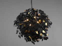 Große LED Pendelleuchte Blätter Lampenschirm Schwarz Gold, Ø 70cm