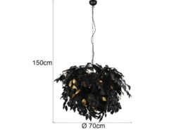 Große LED Pendelleuchte Blätter Lampenschirm Schwarz Gold, Ø 70cm
