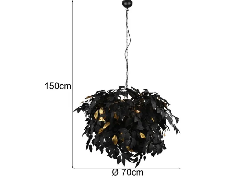 Große LED Pendelleuchte Blätter Lampenschirm Schwarz Gold, Ø 70cm