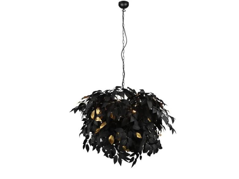 Große LED Pendelleuchte Blätter Lampenschirm Schwarz Gold, Ø 70cm