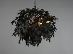 Große LED Pendelleuchte Blätter Lampenschirm Schwarz Gold, Ø 70cm