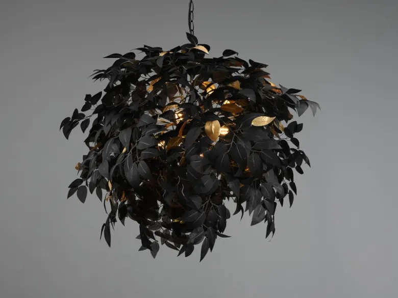 Große LED Pendelleuchte Blätter Lampenschirm Schwarz Gold, Ø 70cm