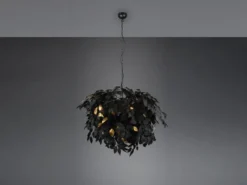 Große LED Pendelleuchte Blätter Lampenschirm Schwarz Gold, Ø 70cm