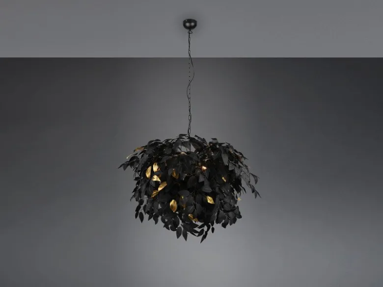 Große LED Pendelleuchte Blätter Lampenschirm Schwarz Gold, Ø 70cm