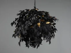 Große LED Pendelleuchte Blätter Lampenschirm Schwarz Gold, Ø 70cm