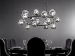 Große LED Pendelleuchte 16-flammig Schwarz-Glaskugeln Rauchglas, Ø 82cm