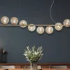 Große LED Pendelleuchte 8-flammig Gold-Glaskugeln Bernstein, Breite 145cm
