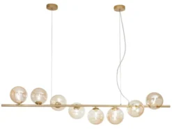 Große LED Pendelleuchte 8-flammig Gold-Glaskugeln Bernstein, Breite 145cm