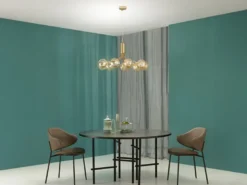 Große LED Pendelleuchte 9-flammig Gold-Glakugeln Bernsteinfarbig, Ø 83cm