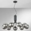 Große LED Pendelleuchte 9-flammig Schwarz mit Glaskugeln Rauchglas, Ø 83cm