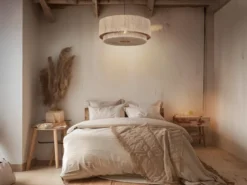 Große LED Pendelleuchte 1-flammig aus Jute Natur im Boho Stil, Ø 60cm