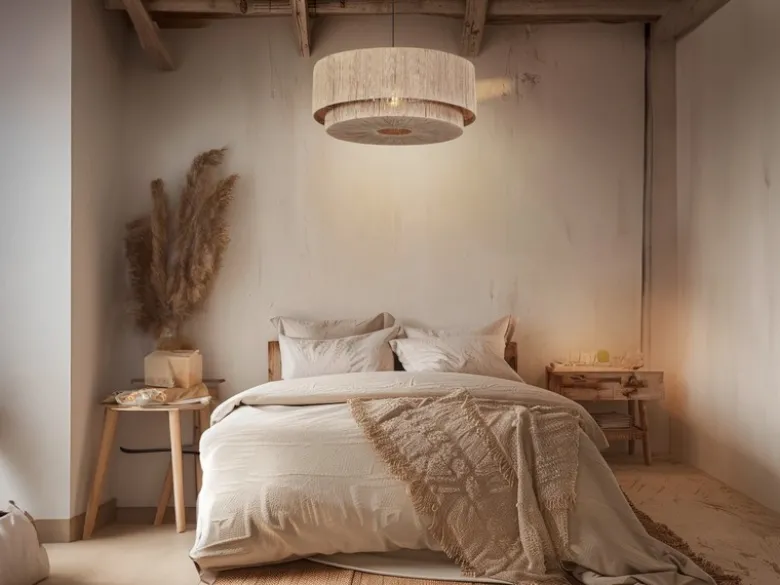 Große LED Pendelleuchte 1-flammig aus Jute Natur im Boho Stil, Ø 60cm