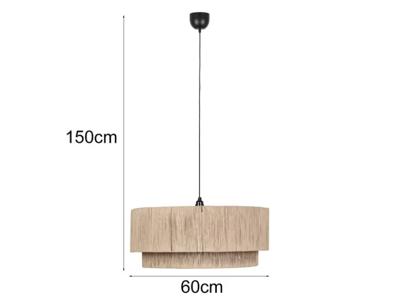 Große LED Pendelleuchte 1-flammig aus Jute Natur im Boho Stil, Ø 60cm