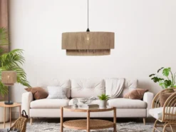 Große LED Pendelleuchte 1-flammig aus Jute Natur im Boho Stil, Ø 60cm