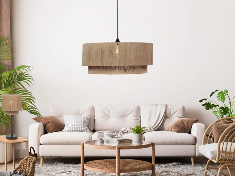 Große LED Pendelleuchte 1-flammig aus Jute Natur im Boho Stil, Ø 60cm