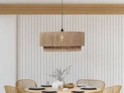 Große LED Pendelleuchte 1-flammig aus Jute Natur im Boho Stil, Ø 60cm