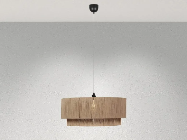 Große LED Pendelleuchte 1-flammig aus Jute Natur im Boho Stil, Ø 60cm