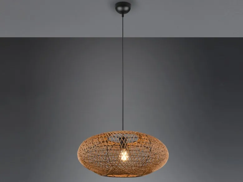 Große LED Pendelleuchte 1-flammig Korbgeflecht aus Sisal, Ø 52cm