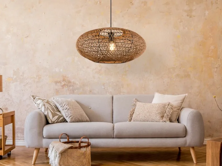 Große LED Pendelleuchte 1-flammig Korbgeflecht aus Sisal, Ø 52cm