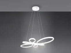 Große LED Pendelleuchte FLY geschwungen Weiß, Breite 83cm