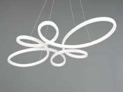 Große LED Pendelleuchte FLY geschwungen Weiß, Breite 83cm