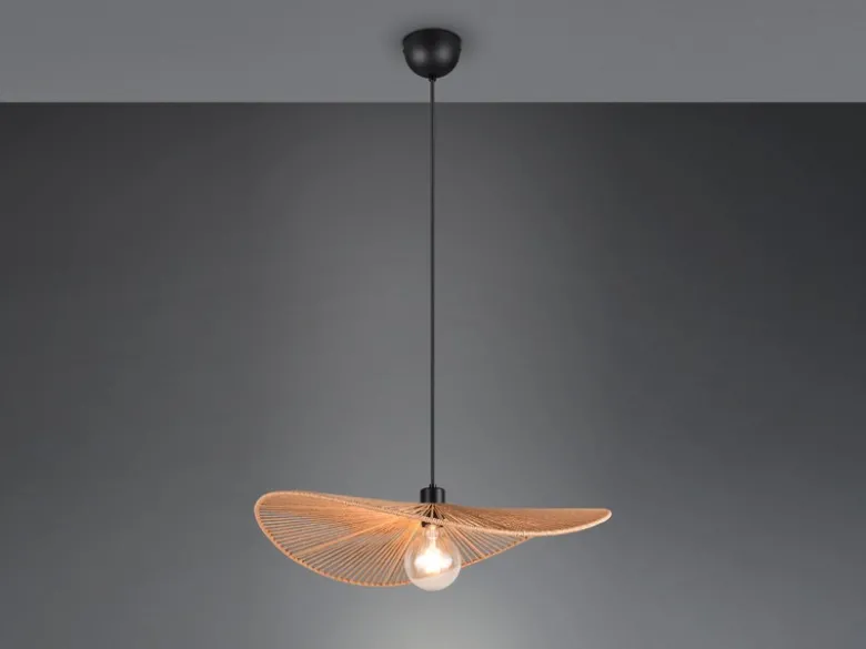 Große LED Pendelleuchte geflochten aus Papiergarn, Lampenschirm Ø 58cm