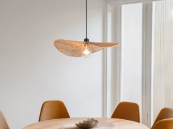 Große LED Pendelleuchte geflochten aus Papiergarn, Lampenschirm Ø 58cm