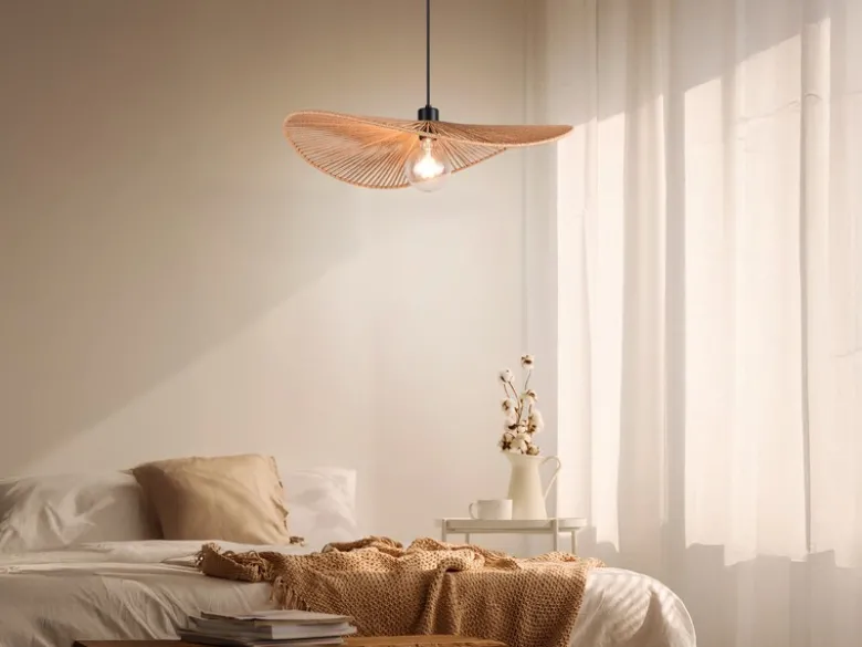 Große LED Pendelleuchte geflochten aus Papiergarn, Lampenschirm Ø 58cm
