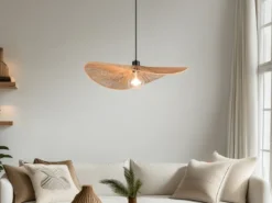 Große LED Pendelleuchte geflochten aus Papiergarn, Lampenschirm Ø 58cm