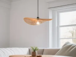 Große LED Pendelleuchte geflochten aus Papiergarn, Lampenschirm Ø 58cm