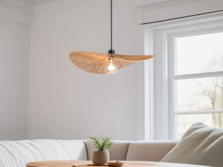 Große LED Pendelleuchte geflochten aus Papiergarn, Lampenschirm Ø 58cm