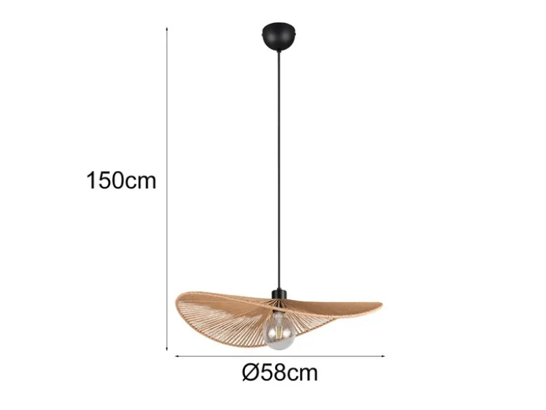 Große LED Pendelleuchte geflochten aus Papiergarn, Lampenschirm Ø 58cm