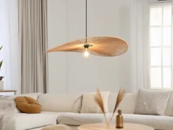 Große LED Pendelleuchte geflochten aus Papiergarn, Lampenschirm Ø 78cm
