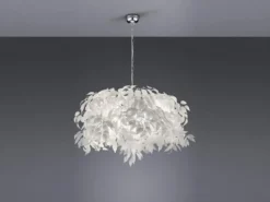 Große LED Pendelleuchte mit Blätter Lampenschirm in Weiß Ø 70cm