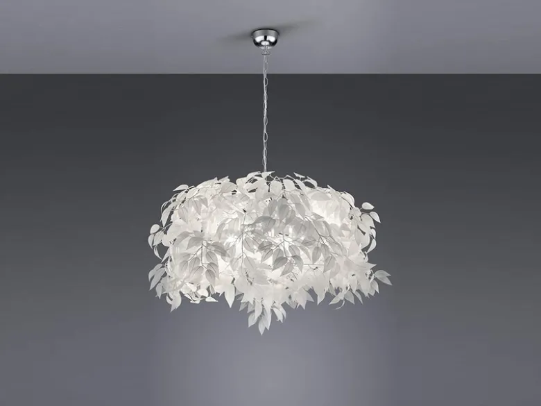 Große LED Pendelleuchte mit Blätter Lampenschirm in Weiß Ø 70cm