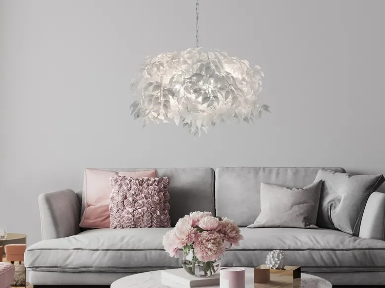 Große LED Pendelleuchte mit Blätter Lampenschirm in Weiß Ø 70cm