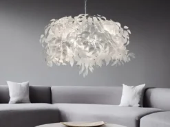 Große LED Pendelleuchte mit Blätter Lampenschirm in Weiß Ø 70cm