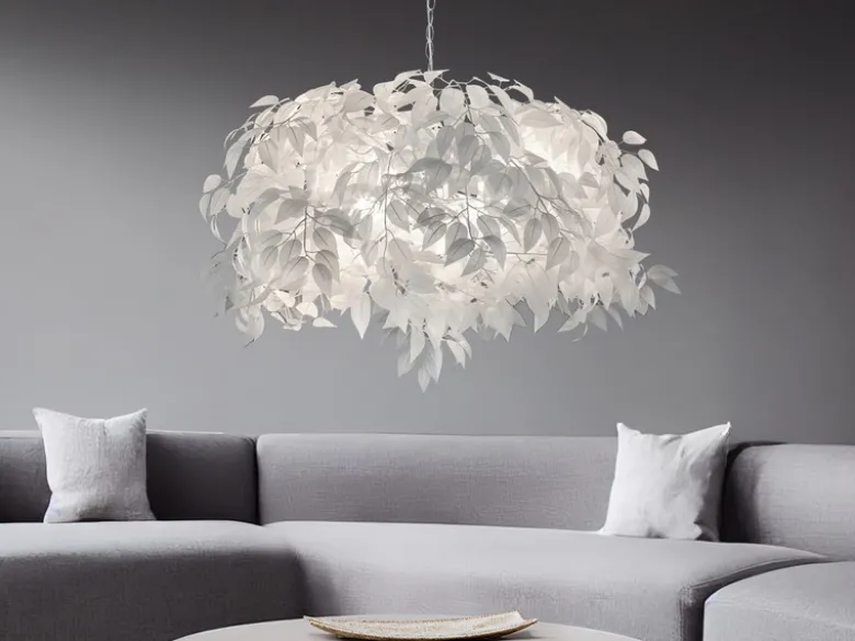 Große LED Pendelleuchte mit Blätter Lampenschirm in Weiß Ø 70cm