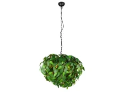 Große LED Pendelleuchte mit Blätter Lampenschirm in Grün, Ø 70cm