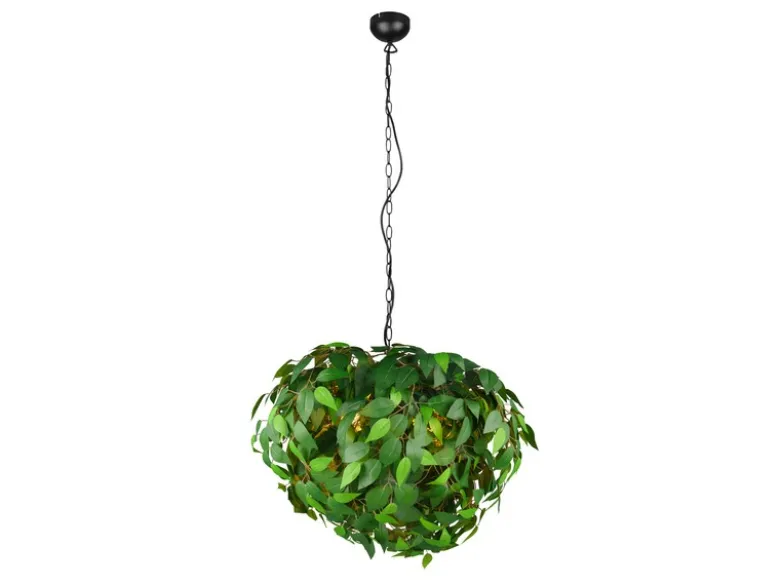 Große LED Pendelleuchte mit Blätter Lampenschirm in Grün, Ø 70cm