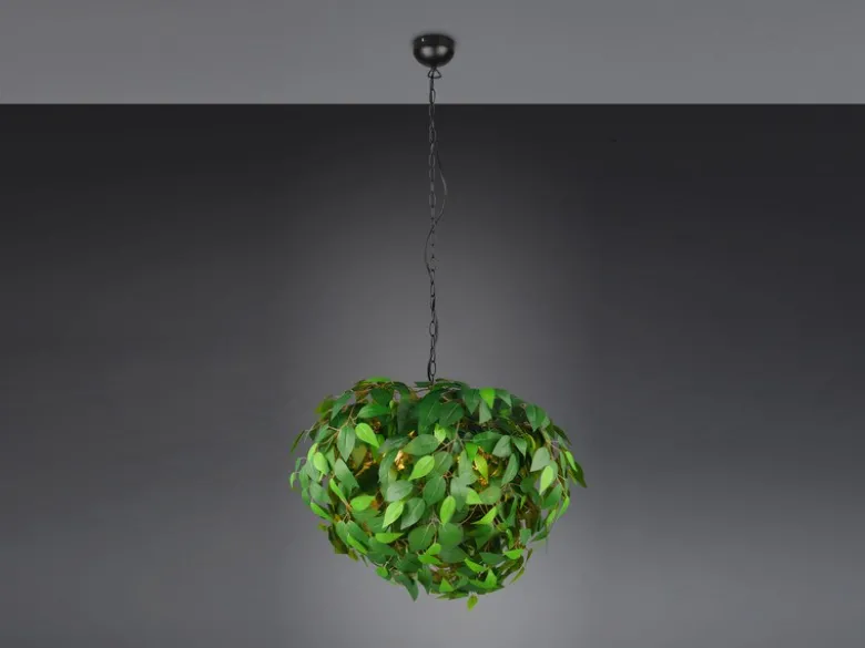 Große LED Pendelleuchte mit Blätter Lampenschirm in Grün, Ø 70cm