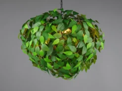 Große LED Pendelleuchte mit Blätter Lampenschirm in Grün, Ø 70cm