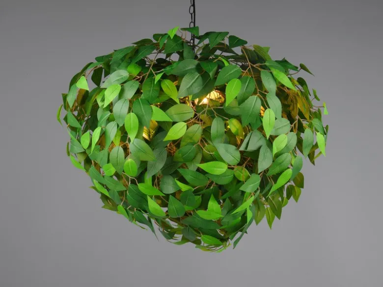 Große LED Pendelleuchte mit Blätter Lampenschirm in Grün, Ø 70cm