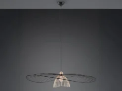 Große LED Pendelleuchte mit Gitter Lampenschirm Schwarz Gold, Ø 100cm